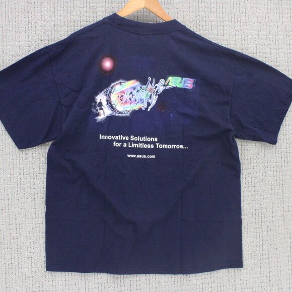 Vintage ASUS Shirt Mens XL Navy Blue Short Sleeve Innovative Solutions Y2k Rare - Picture 2 of 9